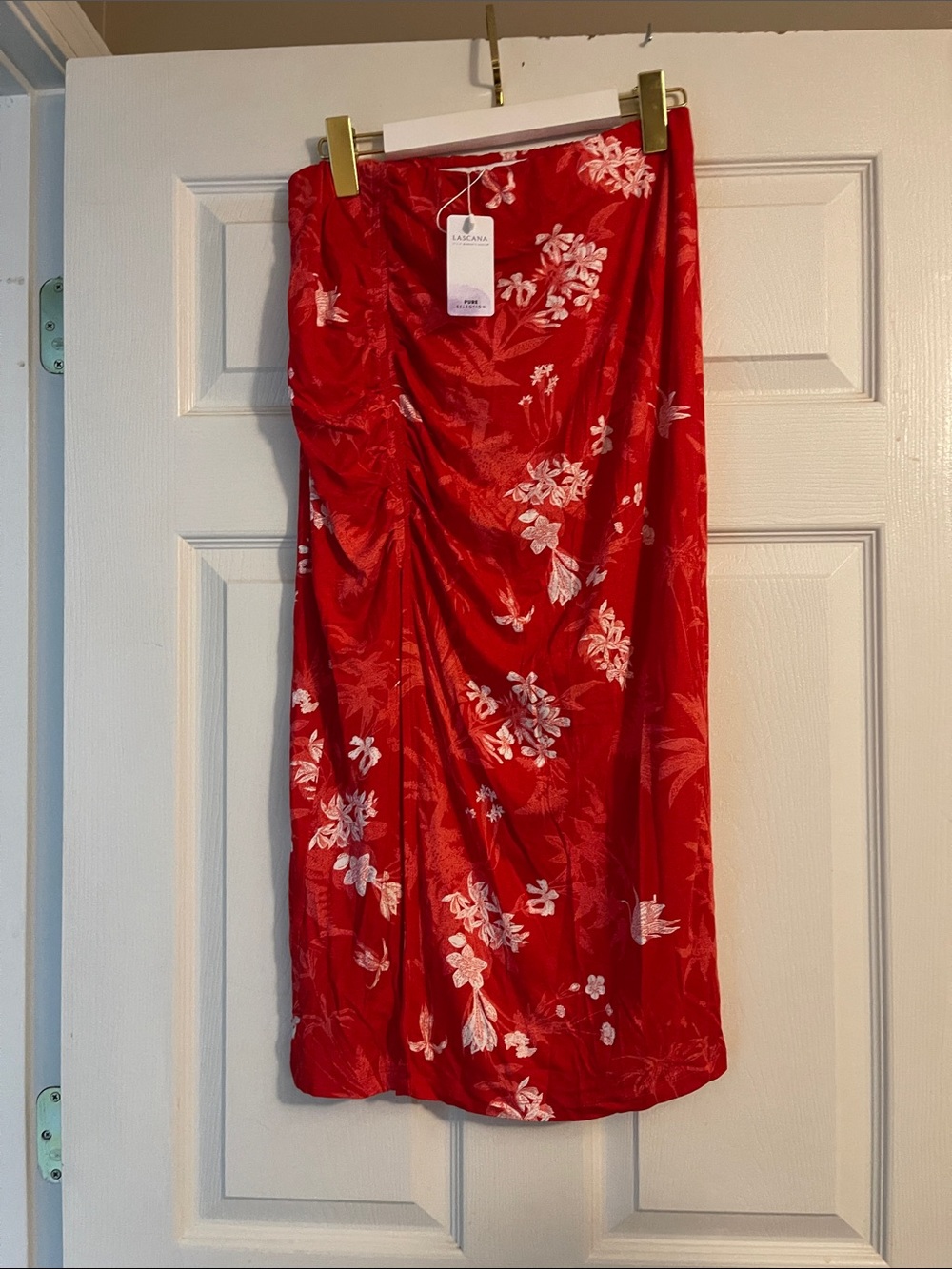 LASCANA Red Floral Maxi Skirt with Side Ruching